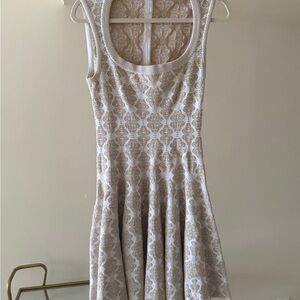 Sleeveless Cream Patterned A-Line Dress